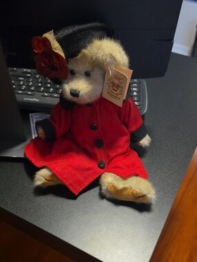 Hayley Bearington Collection Red Coat Plush Bear with Black Hat and Flower